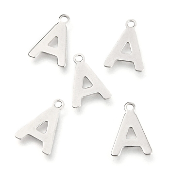 201 Stainless Steel Charms, Alphabet, Letter.A, 12x8.6x0.6mm, Hole: 1.2mm