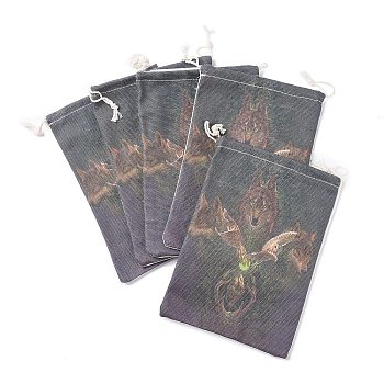 Tarot Card Storage Bag, Cloth Drawstring Bags, for Witchcraft Wiccan Altar Supplies, Rectangle, Wolf, 160~165x135mm