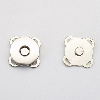 Alloy Magnetic Buttons Snap Magnet Fastener, Flower, for Cloth & Purse Makings, Platinum, 18mm 2pcs/set
