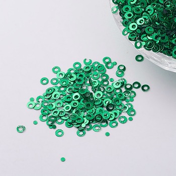 Ornament Accessories Plastic Paillette/Sequins Beads, Ring, Green, 2x0.1mm, Hole: 0.8mm