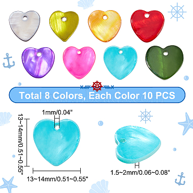 AHADERMAKER 80Pcs 8 Colors Spray Painted Freshwater Shell Heart Charms(SHEL-GA0001-09)-2