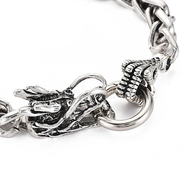 Alloy Wheat Chain Bracelet with Hand Skull & Dragon Clasps for Men Women(BJEW-N015-009)-3