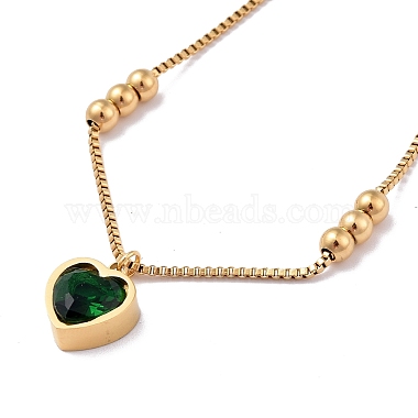 Glass Heart Charm Bracelet with Box Chains(BJEW-E075-01G)-2
