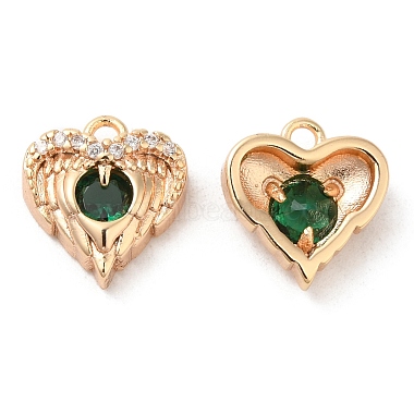 Real 18K Gold Plated Dark Green Heart Brass+Cubic Zirconia Pendants