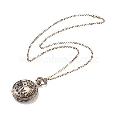 Valentines Gifts Mixed Alloy Flat Round Pendant Necklace Pocket Watch(WACH-N012-M)-2