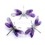 Natural Amethyst Crystal Dragonfly Figurines, Gift for Home Office Desktop Decoration, 60~70mm(PW-WG22635-01)