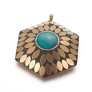Polymer Clay Big Pendants, with Brass Findings, Hexagon, Unplated, 71x55x14.5mm, Hole: 5mm(IPDL-F027-13)