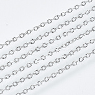 304 Stainless Steel Chains, Cable Chains, Link Chains, Textured, with Spool, Stainless Steel Color, 1.6x1.2x0.2mm, about 82.02 Feet(25m)/roll(CHS-S001-12B-P)