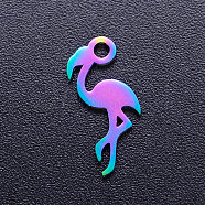 Ion Plating(IP) 201 Stainless Steel Charms, Flamingo Shape, Rainbow Color, 15x7x1mm, Hole: 1.5mm(STAS-Q201-JN220)
