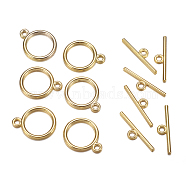 Tibetan Style Toggle Clasps, Flat Round, Cadmium Free & Nickel Free & Lead Free, Golden, Flat Round: 15x2mm, Hole: 2mm, Bar: 21mm, Hole: 2mm(TIBE-A12208-G-NR)