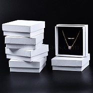 Cardboard Jewelry Set Box, for Ring, Earring, Necklace, with Sponge Inside, Square, White, 8.9x8.9x3.3cm, Inner Size: 8.3x8.3cm, 
Without Lid Box: 8.5x8.5x3.1cm(CBOX-S018-09C)