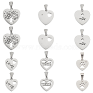 Unicraftale 304 Stainless Steel Pendants, Hollow, Polishing, Heart, Stainless Steel Color, 13.5~18.5x13.5~18x3.5mm, Hole: 3x6mm, 12pcs/box(STAS-UN0014-92P)