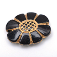 Flower Plating Acrylic Beads, Golden Metal Enlaced, Black, 24.5x19x7mm, Hole: 2mm, about 290pcs/500g(PACR-Q102-09B)
