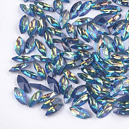 Pointed Back Resin Rhinestone Cabochons, Faceted, Horse Eye, Midnight Blue, 15x7x4mm, about 400pcs/bag(CRES-S381-7x15mm-C03)