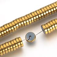 Electroplate Non-magnetic Synthetic Hematite Beads Spacers Strands, Heishi Beads, Flat Round/Disc, Golden Plated, 6x2mm, Hole: 1mm, about 193pcs/strand, 15.7 inch(G-Q486-74F)
