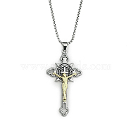 201 Stainless Steel Pendant Necklaces, Cross, Antique Silver & Golden, 23.54 inch(59.8cm)(NJEW-C034-43E-AS)