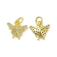 Brass Micro Pave Clear Cubic Zirconia Charms, with Jump Ring, Butterfly Charm, Real 18K Gold Plated, 11.5x11.5x2.5mm, Hole: 3.2mm(KK-E068-VF056)