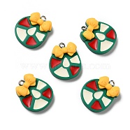 Opaque Resin Pendants, with Platinum Tone Iron Loops, Christmas Wreath, Colorful, 22.5x19.5x4mm, Hole: 2mm(RESI-D055-016P)