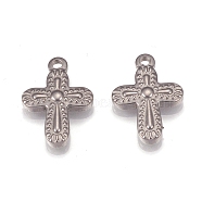 304 Stainless Steel Pendant, Cross, Stainless Steel Color, 19x13x3mm, Hole: 2mm(STAS-H109-13P)