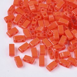 2-Hole Glass Seed Beads, Opaque Spray Painted or Transparent Spray Painted, Rectangle, Orange Red, 4.5~5.5x2x2~2.5mm, Hole: 0.5~0.8mm(SEED-S023-34B-05)