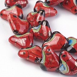 Handmade Porcelain Beads Strands, Ornamental With Gold, Chick, Dark Red, 12.5~14.5x16~16.5x6.5~7.5mm, Hole: 1.5~2mm, about 24pcs/strand, 11.53 inch(29.3cm)(PORC-L033-019)