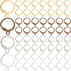 120Pcs 4 Colors Brass Leverback Earring Findings, Ear Wire with Horizontal Loops, Long-Lasting Plated, Mixed Color, 16x12.5x0.6~2mm, Hole: 2mm, pin: 0.6x0.6mm, 30Pcs/color(KK-SP0001-02)