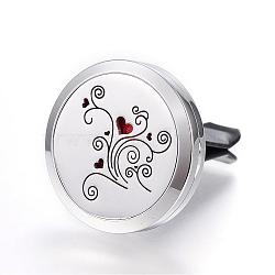 316 Surgical Stainless Steel Car Diffuser Locket Clips, with Perfume Pad and Magnetic Clasps, Flat Round with Flower, Red, 30x7mm(STAS-H336-28F)
