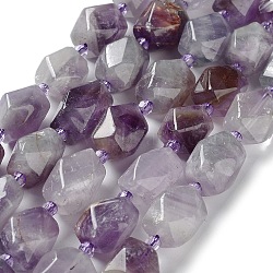 Natural Amethyst Beads Strands, with Seed Beads, Faceted, Rhombus, 12~15x9~12x9~12mm, Hole: 1~1.2mm, about 20~21pcs/strand, 15.20~15.51 inch(38.6~39.4cm)(G-C182-19-01)