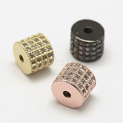 Brass Micro Pave Cubic Zirconia Beads, Column, Cadmium Free & Nickel Free & Lead Free, Mixed Color, 6x5mm, Hole: 1.5mm(ZIRC-G076-02-NR)