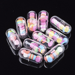 Openable Transparent Plastic Capsule Container, with Handmade Polymer Clay Cabochons Inside, Pill with Flat Round, Colorful, 24x10.5mm(KY-S159-03G)