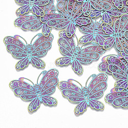 Ion Plating(IP) 201 Stainless Steel Filigree Joiners Links, Etched Metal Embellishments, Butterfly, Rainbow Color, 26x34.5x0.3mm, Hole: 0.9mm(X-STAS-S108-53)