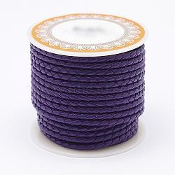 Braided Cowhide Leather Cord, Leather Rope String for Bracelets, Dark Violet, 3mm, about 8.74 yards(8m)/roll(NWIR-N005-01G-3mm)
