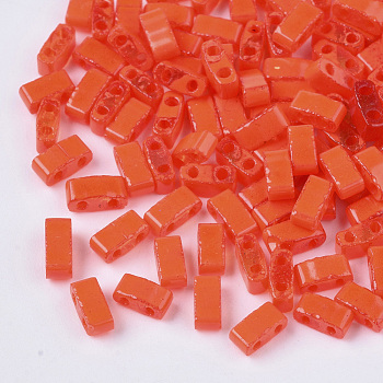 2-Hole Glass Seed Beads, Opaque Spray Painted or Transparent Spray Painted, Rectangle, Orange Red, 4.5~5.5x2x2~2.5mm, Hole: 0.5~0.8mm