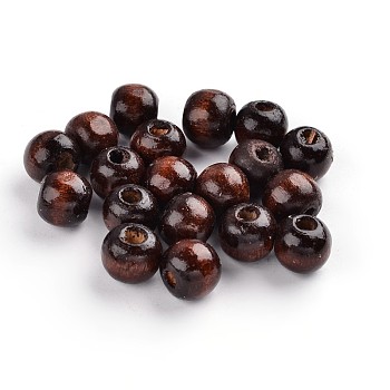 Natural Wood Beads, Lead Free, Round, Dyed, Brown, 7~8x6~7mm, Hole: 3mm, about 9000pcs/1000g