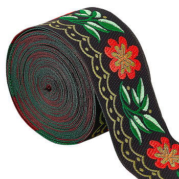 Ethnic Style Polyester Ribbon, Garment Accessories, Grass Pattern, 2 inch(50mm), about 7.66 Yards(7m)/roll, 1 roll/bag