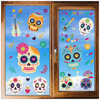 8 Sheets 8 Styles PVC Waterproof Wall Stickers, Self-Adhesive Decals, for Window or Stairway Home Decoration, Rectangle, Skull, 200x145mm, about 1 sheets/style