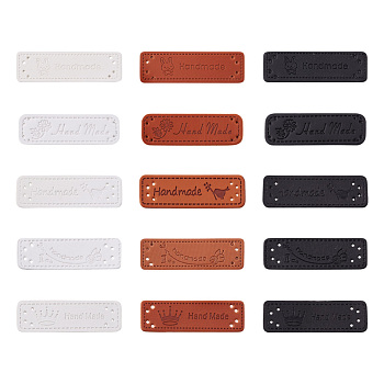 Mega Pet 60Pcs 15 Style Imitation Leather Labels, Handmade Embossed Tag, with Holes, Rectangle with Word Handmade Pattern, Mixed Color, 16x51x1.5mm, Hole: 1.2mm, 4pcs/style