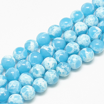 Synthetic Imperial Jasper Beads Strands, Round, Deep Sky Blue, 8~8.5mm, Hole: 1mm, about 45~48pcs/strand, 14.57~15.55 inch(37~39.5cm)