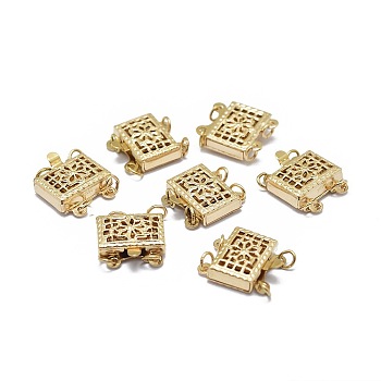 Yellow Gold Filled Box Clasps, 2-Strand, 4-Holes, 1/20 14K Gold Filled, Cadmium Free & Nickel Free & Lead Free, Rectangle, 11.5x10x3.5mm, Hole: 1.5mm