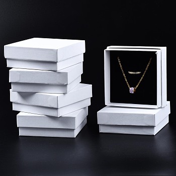 Cardboard Jewelry Set Box, for Ring, Earring, Necklace, with Sponge Inside, Square, White, 8.9x8.9x3.3cm, Inner Size: 8.3x8.3cm, 
Without Lid Box: 8.5x8.5x3.1cm