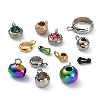 304 Stainless Steel Tube Bails, Loop Bails, Bail Beads, Mixed Shapes, Mixed Color, 6~13x3~10x3~6.5mm, Hole: 0.8~1.8mm