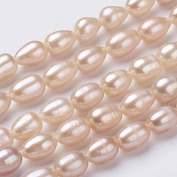 Natural Cultured Freshwater Pearl Beads Strands, Rice, Sandy Brown, 7~10x6~7mm, Hole: 0.5mm, about 39~40pcs/strand, 14 inch