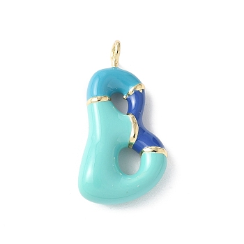 Brass Enamel Pendants, Long-Lasting Plated, Cadmium Free & Lead Free, Real 18K Gold Plated, Letter Charm, Letter B, 21~25x6~25x4~7mm, Hole: 1.6~2mm