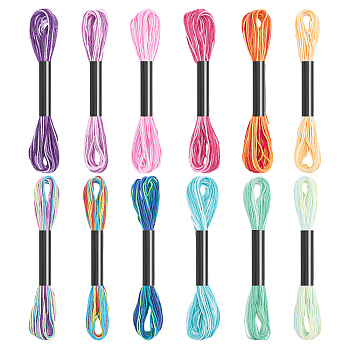 Segment Polyester Embroidery Floss, Cross Stitch Threads, Mixed Color, 1mm, about 8m/bundle, 12 bundles/set