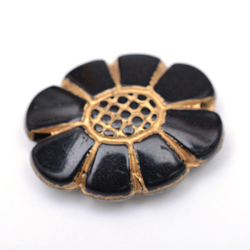 Flower Plating Acrylic Beads, Golden Metal Enlaced, Black, 24.5x19x7mm, Hole: 2mm, about 290pcs/500g