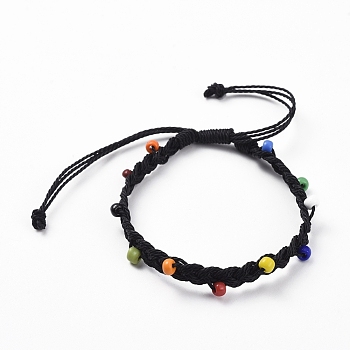 Waxed Polyester Cord Braided Bead Bracelets, with Opaque Colours Glass Seed Beads, Black, 2-1/8 inch~3-7/8 inch(5.5~10cm)
