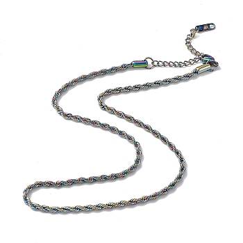 Ion Plating(IP) 304 Stainless Steel Rope Chain Necklace for Men Women, Rainbow Color, 15.98 inch(40.6cm)