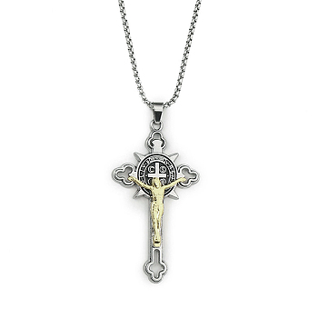 201 Stainless Steel Pendant Necklaces, Cross, Antique Silver & Golden, 23.54 inch(59.8cm)