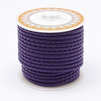 Braided Cowhide Leather Cord, Leather Rope String for Bracelets, Dark Violet, 3mm, about 8.74 yards(8m)/roll
