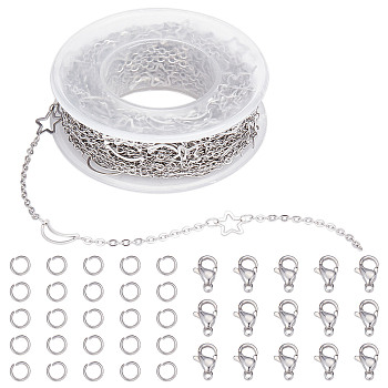 DIY Chain Necklaces Making Kits, Including 304 Stainless Steel Cable Chains & Lobster Claw Clasps & Open Jump Rings, Stainless Steel Color